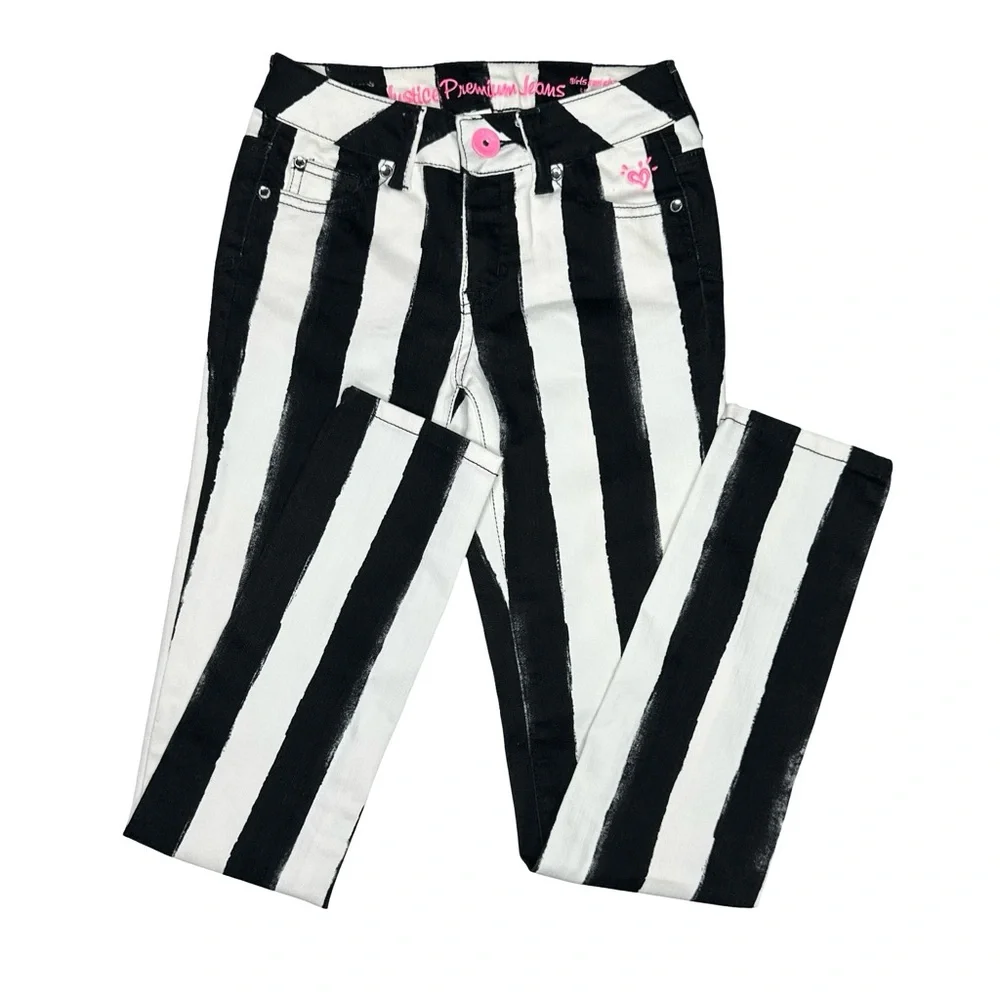 Justice‎ Black And White Stripe Jeans